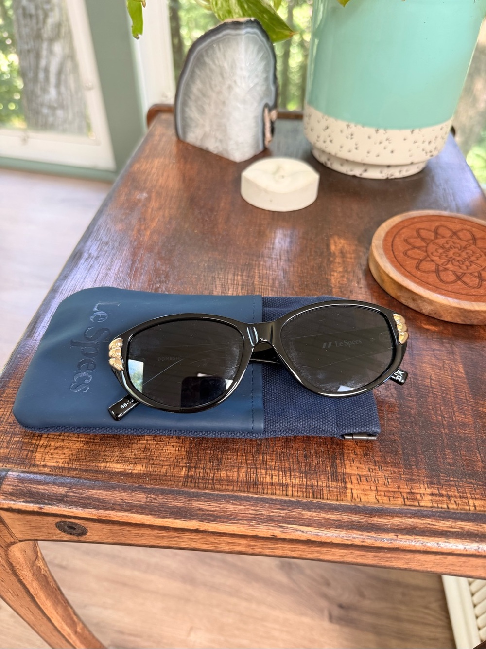 Le Specs Black Sunglasses with Gold Temple Accents